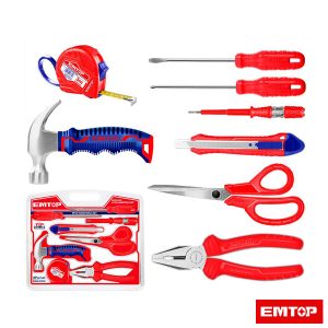 EmTop 8Pcs Tool Set With Plier Tape Hammer Screwdriver