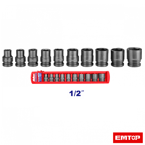 EmTop 10Pcs Impact Wrench Socket Set - 1/2