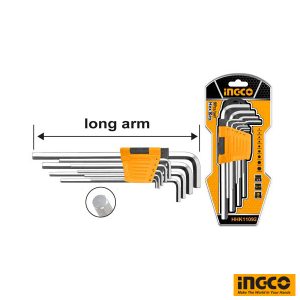 INGCO Hex Allen  Key 9 Pcs With Extra Long Arm HHK11092
