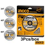 INGCO TCT Saw Blades x3 Set -7-1/4" (24T/40T/60T) - 185mm