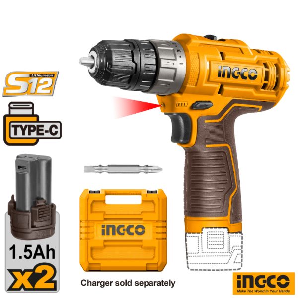 INGCO Cordless Drill 12V (2x Battery)