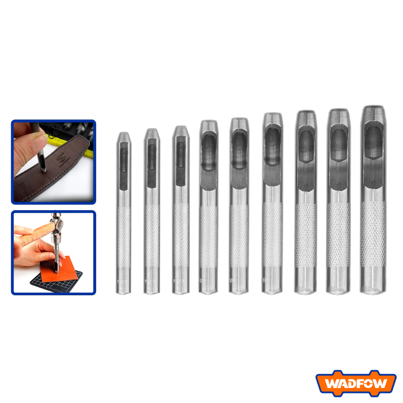 WADFOW Leather Rubber Hollow Hole Punch Set 9 Pcs