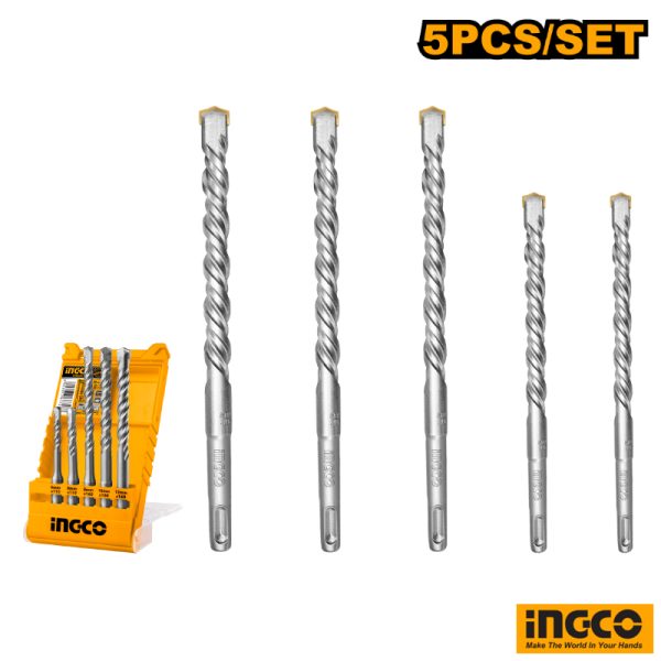INGCO 5 PCs SDS Plus Hammer Drill Bits Set