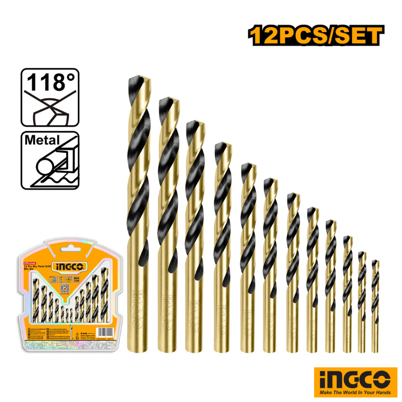 INGCO 12 PCs HSS Twist Drill Bits Set