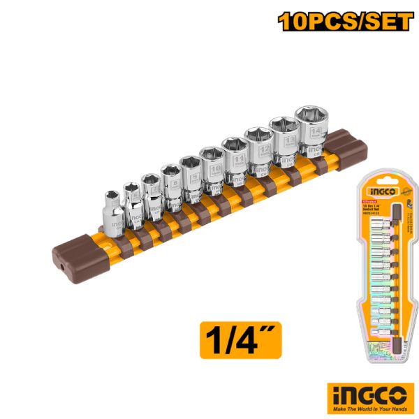 INGCO 10 PCs 1/4" Socket Tool Set Box