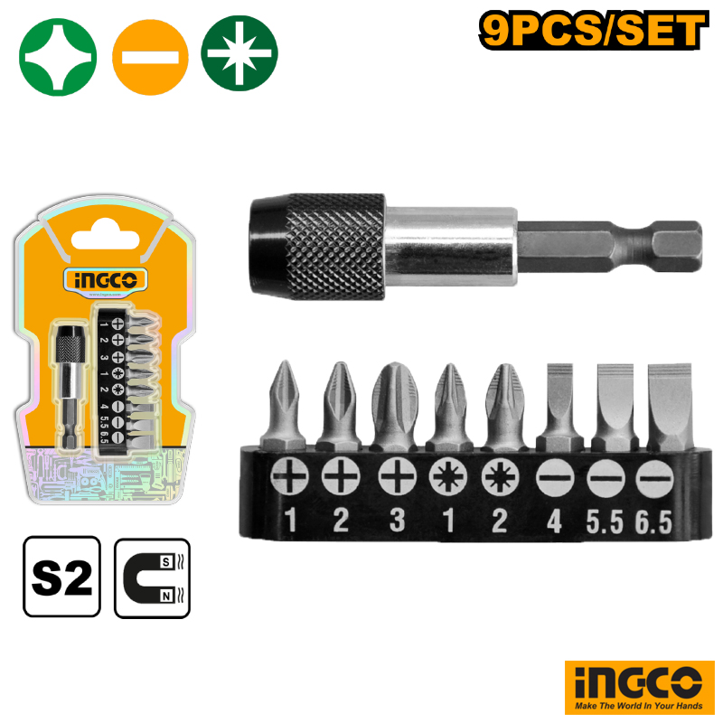 INGCO 9pcs Screwdriver Bit Set