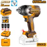 INGCO Codless Impact Wrench 850Nm + 2x 4Ah Battery