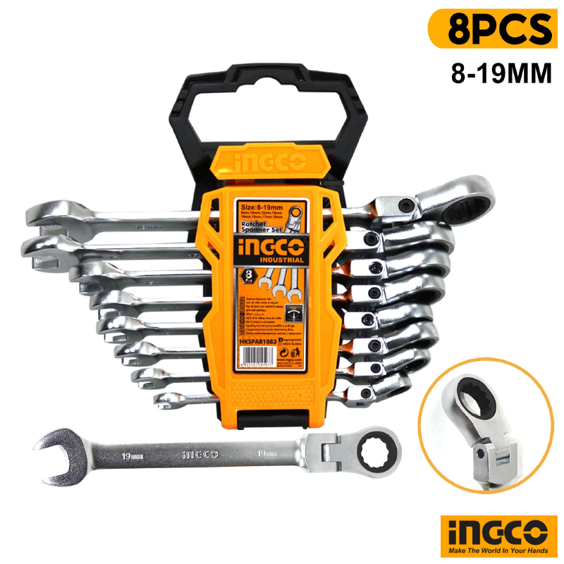 INGCO 8 Pcs Flexible Ratchet Spanner Set