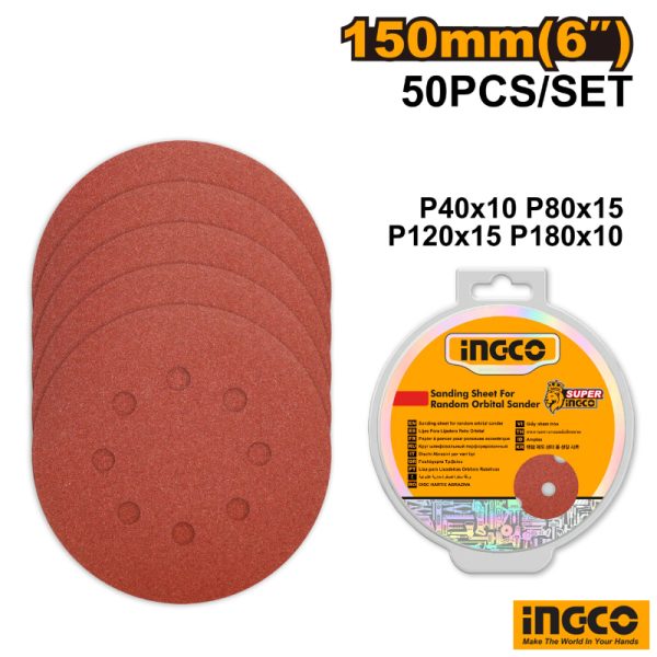 INGCO 50pcs Sanding Sheets For Random Orbital Sander