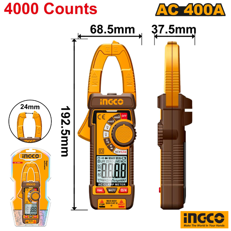 INGCO Digital AC Clamp Meter 400A