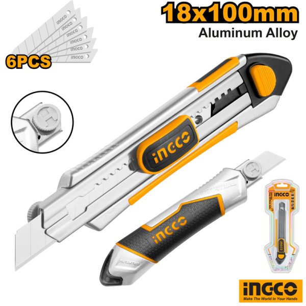 INGCO Snapoff Blade Knife 100x18mm with 6 Blades