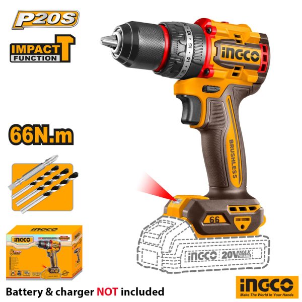 INGCO Cordless Brushless Impact Drill 20V