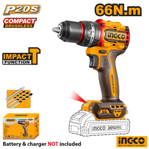 INGCO Cordless Impact Drill 66Nm 20V