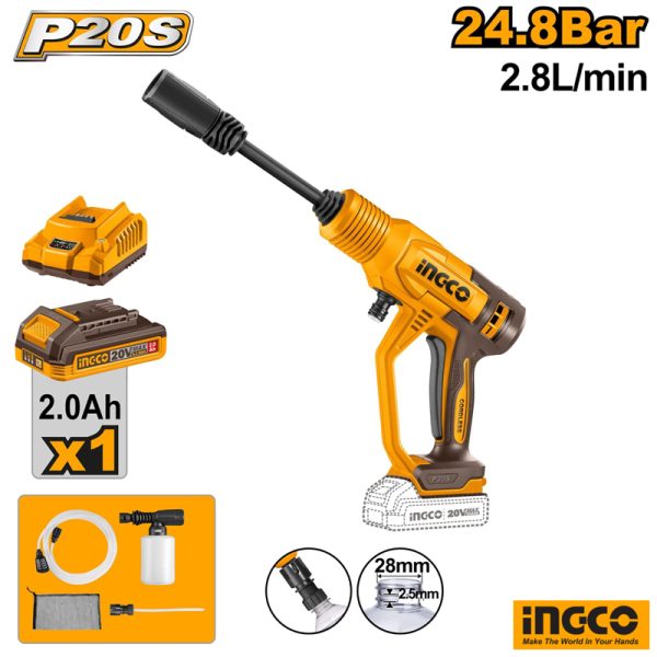 INGCO Cordless Pressure Washer With Battery & Charger