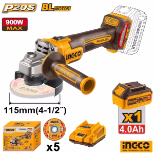 INGCO Cordless Angle Grinder With 4Ah Battery (900W)