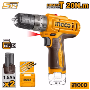 INGCO Cordless Impact Drill 12V (2x Battery)