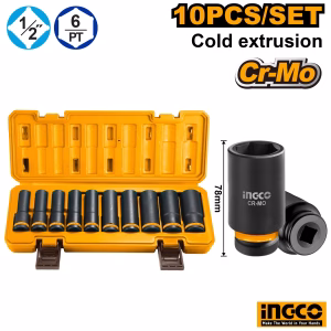 INGCO Deep Impact 1/2 Socket 10Pcs Set