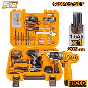 INGCO Cordless 12V Drill With 129Pcs Tool Set