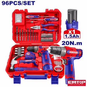 EmTop 12V Drill + 96pcs Tool Set