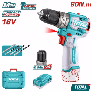 TOTAL Cordless Impact Drill 16V (2x Battery)